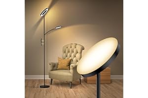 ÖUESEN Lámpara de pie de salón regulable, plafón LED con lámpara de lectura 36W, lámpara de pie con mando a distancia, lámpara de pie con varias temperaturas de color, lámpara de lectura con temporizador
