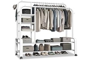 GLQ - Appendiabiti da terra,appendiabiti,appendiabiti con ruote,stand appendiabiti con ruote,porta abiti con ruote(bianco)