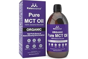 Pure MCT Oil Organic | 100% Coconut Organic MCT Oil C8 C10 Glass Bottle | High Purity Source of Ketone-Boosting C8 & C10 MCTs | Keto Diet, Fasting, Vegan Safe & Gluten Free | 500ml | Ketosource®