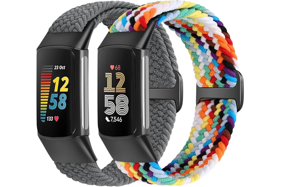 SHIJZWD Elastic Braided Straps Compatible with Fitbit Charge 5/6, Breathable Adjustable Nylon Loop Replacement Bands for Women & Men