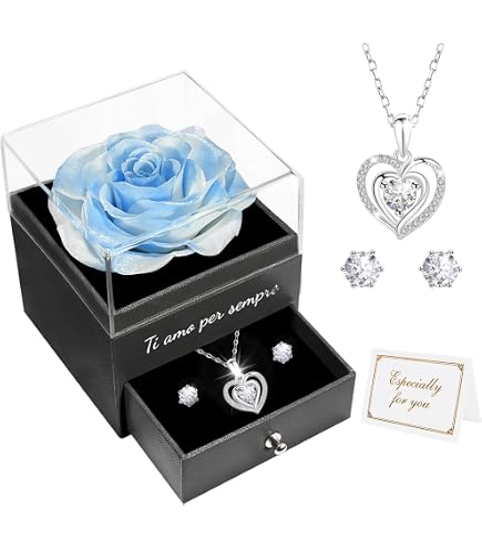 TAIYOU Rosa Eterna In Vetro Con Collana Diamanti Argento 925 - Regalo Romantico In Confezione Lusso