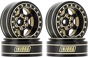 INJORA 1.0 Plus mosiężne felgi z blokadą koralików, 6-ramienne koła do TRX4M SCX24 FCX24 1/24 1/18 RC Crawler, 42 g/szt. (czarno-złoty)