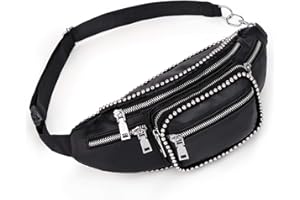 UTO Sac Banane Femme Sac ceinture Cuir Synthétique Rock Rivet clouté Léger Poche zippé