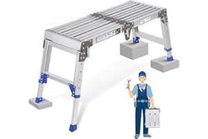 GIFEERORY Upgrade Folding Hop Up Platform, Aluminium Adjustable Pro Work Platform Ladder with Safety Lock, 33" x12" x20" Portable Step Ladder Load Capacity Up to 362 kg, Stair Platform for Workshop and Garage