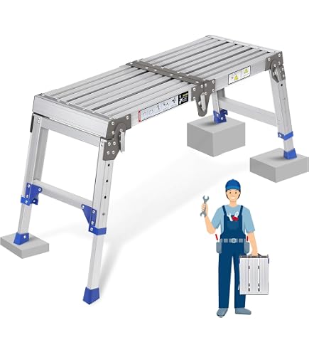Banco Taburete Plataforma De Escalera Para Constructores - Altura 500 Mm - Carga 150 Kg - Aluminio Plegable