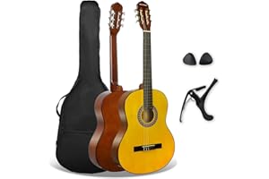 3rd Avenue Pełnowymiarowa (4/4) hiszpańska gitara klasyczna FX w zestawie startowym dla początkujących, gitara akustyczna z nylonowymi strunami, futerałem, kapodastrem i kostkami w kolorze naturalnym