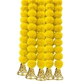 DRYPHON Marigold Artificial Flowers with Bell, Plastic Hanging Garlands for Home Decor, Yellow, Pack of 5