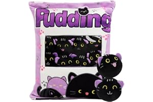 HXPLN Chat Peluche Oreiller Kawaii - Coussin Snack Avec Poupée Amovible - Cadeau Mignon Pour Filles et Enfants (8 Chatons Violets)