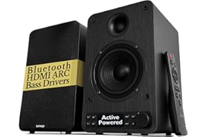 LEMEGA Core X1 Aktive Regallautsprecher – 40W Stereo-Lautsprecher Bluetooth mit HDMI ARC TV-Anschluss, Optisch/USB/AUX/RCA, LED-Display, Bass- & Höhenregelung, Fernbedienung (Core X1)