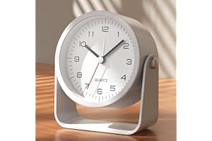 AYRELY® Petit réveil analogique de 8,9 cm, fonctionne à piles, jolie horloge de table avec lumière, angle réglable pour voyage, chevet, chambre à coucher, enfants, décoration de salon (blanc)