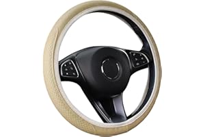 NHEMEYLP Steering Wheel Cover, Universal 37-38cm Microfibre Leather Breathable Steering Wheel Covers, Elastic Soft Anti-Slip Car Steering Wheel Covers Car Interior Accessories for Most Cars (Beige)