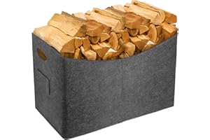 Qoosea Filcowy kosz na drewno opałowe, składana, filcowa torba do przechowywania drewna, gazet, czasopism, zabawek, 53 x 30 x 40 cm, ciemnoszary