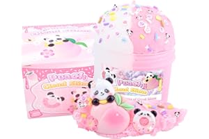 AXCOIUP Peach Cloud Slime Kit, with Fun Pink Panda Slime Add Ins, Soft Non-Sticky, Scented Slime Kit for Kids, Birthday Gifts for Boys & Girls, Classroom Rewards, DIY Stress Relief Toy