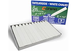 ‎CONIPA Conipa® - 12 Stück Tafelkreide in Weiß 12 x 90 mm abwaschbar & staubfrei mit Box - Tafel Kreide Lehrer weiss für Schule, Universität & Gastronomie - Hochwertige Wandtafelkreide & Schulkreide (dünn)