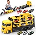 JQLM 7 IN 1 Foldable Transporter Truck Toys for Boys Girls Age 2 3 4 5 6+, 165CM Track Truck Carrier Car Toys with 6 Mini Die Cast Race Toys Cars, Birthday Christmas Toys Gifts for Kid Toddlers