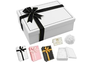 Presentask presentförpackning med lock 25 x 18 x 8,5 cm, rektangulär presentförpackning födelsedag med rosett, presentkartong