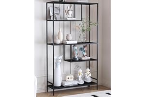 Yusong Black Bookshelf, Industrial Bookcase Open Storage Shelves with Metal Frame, Freestanding Display Rack Tall Shelving Unit for Living Room, Bedroom, Office, Black