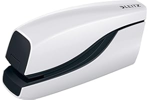 Leitz Grapadora eléctrica, capacidad de 10 hojas, funciona con batería, gama WOW, color blanco