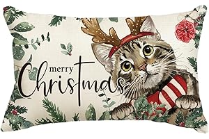 Artoid Mode Holly Blumen Katze Eukalyptus Merry Christmas Weihnachten Kissenbezug, 30x50 cm Winter Xmas Zierkissenbezug Couch Deko