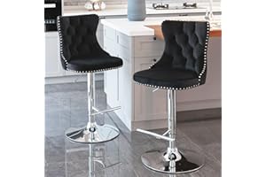 HomeTouch Luxury Velvet Bar Stools Set of 4 Swivel Kitchen Breakfast BarStool Adjusatble Height Bar Chairs for Counter (4, Black Velvet)