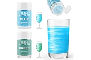 Poudres Comestibles pour Boissons Bleu & Vert, Waysroma 2 Couleurs Paillette Comestible Cocktail Paillette Alimentaire Comestible pour Gâteau, Vin Mousseux, Pâques Champagne (4g/bouteille)