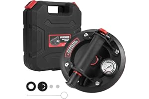 DEWINNER Podnośnik do płytek z manometrem, 20 cm, przyssawka próżniowa, podnośnik do płytek z skrzynką na narzędzia, podnośnik do szyb, trójwarstwowa guma, podnośnik do szyb, podnośnik do płyt