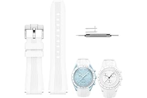 Ziknow 20mm Silicone Rubber Watch Straps for Omega X Swatch Moonswatch Speedmaster Stainless Steel Buckle Curved End Replacement Silicon Band for Moonwatch 1965 Men Woman