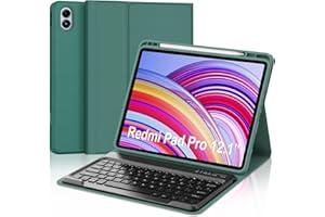 JADEMALL Funda con Teclado para Redmi Pad Pro/Xiaomi Poco Pad 12.1", Teclado Bluetooth Inalámbrico Desmontable con Funda Protectora Delgada para Tablet Xiaomi Redmi Pad Pro/Poco Pad 12.1 Pulgadas, Verde Oscuro