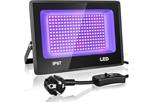 CREATESTAR - Lámpara UV LED negra de 100 W, resistente al agua IP67, 315-400 nm, con interruptor para Halloween, pintura corporal, carteles fluorescentes, bares y acuarios (1 unidad)