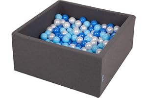 KiddyMoon 90X40cm/300 Bolas ∅ 7Cm El Cuadrado Piscina De Bolas para Ninos Hecha En La UE, Gris Os:Azul Clre/Azul/Perla