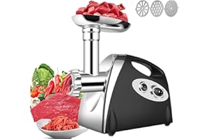 SANBOUSI 800W Elektrischer Fleischwolf Wurstfüller Multi Küchenmaschine Meat Grinder mit 3 Mahlplatten und Wurstfüllrohren, Edelstahl Wurstmaschine Schwarz