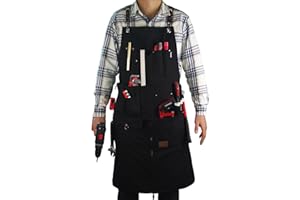 Stenffy Work Apron, Canvas, Adjustable Weight, Tool Aprons with Multiple Pockets, Adjustable Zipper, Metal Ring, Tape Measure Clip for Men Women 27In*36In