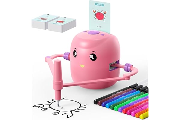 Drawing Robot for Kids,Montessori Educational Painting Toy for 5+ with Voice Interaction&16 Color Pens,Magic Drawing Robot with 100 Learning Word Cards,Ideal Gift for 5+ Year Old Boys Girls (Pink)