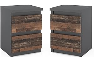 MRBLS_HOME MRBLS 2X Nachttisch Nachtschrank Nachtkommode Modern Möbel mit Schubladen Kommode Holz Schubladenschrank für Ihr Schlafzimmer (Anthrazit Industrial/Grau Matt - Old Style) – 30 x 43 x 32,5 cm (B/H/T)