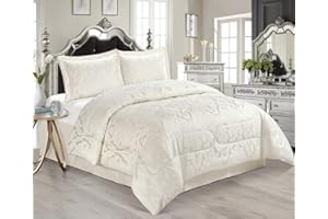 SPL Luxurious 3 Pcs Jacquard Bedspread Quilted Comforter with Matching Pillow Cases Bedding Set Lucy Cream Super King