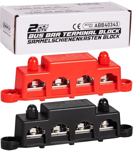 Borne Connexion Câble 6mm QWORK® 180A 12-48V Bus Bar - Pernos De Terminal De 6 Mm - Con 32 Terminales De Cable - Para Módulos De Alta Potencia Para Automóvil RV Yacht Borne Connexion Câble 6mm QWORK® 180A 12-48V Bus Bar - Pernos De Terminal De 6 Mm - Con 32 Terminales De Cable - Para Módulos De Alta Potencia Para Automóvil RV Yacht