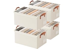 AARAINBOW Closet Clothes Storage Bins with Lids, 4 Pcs Fabric Storage Boxes with Steel Frame, Wardrobe Boxes Stackable Foldable Closet Container for Organizing Clothes Toys, 23L (B 4 White with Lid)