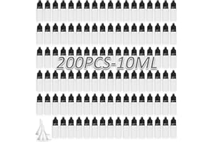 SENENQU Lot de 200 Flacons Compte-gouttes de 10 ml Avec 5 Entonnoirs, Fiole Vide 10ml Plastique Rechargeables Bouteilles Conteneurs avec Bouchon à Vis, Portable Yeux Liquides Compte-gouttes…