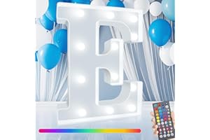 ROMULI Colorful LED Marquee Letter Lights with Remote, RGB Light Up Letters, 34 Colors Changing Battery Powered Letter Lights Gift for Wedding Birthday Party Halloween Christmas Home Decor, LED Letter E