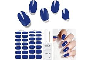 DUKASOU Semi Cured Gel Nail Strips, 28 pcs Deep Blue Gel Nail Stickers Wraps for Women,Long Lasting Polish Strips Work with Any UV Lamp, Easy to Apply