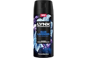 Lynx Fine Fragrance Collection Blue Lavender Premium Deodorant Body Spray Antiperspirant for 72 hours of freshness, infused with lavender, mint & amber essential oils 150 ml