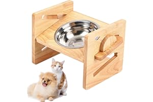 GBKDQQ Comedero para perros elevado, 4 alturas ajustables, inclinación de 15°, estación de alimentación de madera de bambú con 1 cuenco de acero inoxidable, para perros y gatos pequeños y medianos