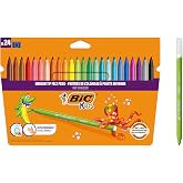 BIC Kids Rotuladores Lavables para Ni&ntilde;os, Kid Couleur, Colores Surtidos, Punta Media para Ni&ntilde;os, Caja de 24, material escolar
