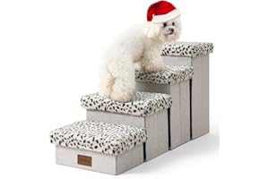 COZY KISS Haustiertreppe für Kleine Hunde mit Stauraum, Hundetreppe Faltbare für Bett Couch, Hunde Treppe Hunderampe mit Rutschfestem Boden, Lecksichere, Bis Zu 80kg, 33x84x45cm, 4 Stufen, Leopard