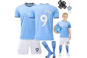 Heartsking Kids Football kit, Home Away Soccer Jerseys Football Kits for Kids Boys Girls Training Shirts Shorts Socks Guard Plate Keychain Bracelets and Bandages, Gifts for Children