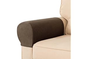NEKOSUKI Arm Rest Covers Set, Set of 2 Stretch Armchair Covers for Arms, Spandex Polyester Sofa Arm Caps Non Slip Armrest Covers for Chairs Furniture Protector (Coffee)