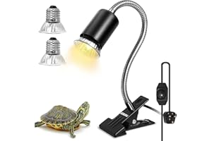 LEDBOKLI Reptile Heat Lamp UVA UVB Tortoise Heat Lamp E27 Holder with Two Heat Bulbs 25W and 50W Halogen Bulb for Turtle Amphibian Reptiles Lizard Snakes
