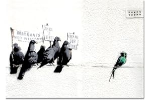 Giallobus - Cadre - Banksy - Pigeons - Verre Acrylique - 70x50 - Prêt à accrocher - Peintures Modernes pour la Maison