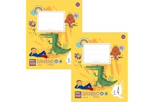 Formati Schreibheft S.4 Quart 20 Blatt liniert, 2 Stück, aufbauende Lineatur für Schreiben in der Grundschule, aus 100% Recyclingpapier