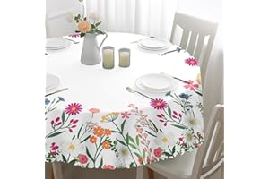 Whimsio Round Tablecloth 150 cm, Wipeable Tablecloths Outdoor Table Cloth Wipe Clean Garden Table Cloths, Floral Waterproof Tablecloth Washable Dining Table Cover for Kitchen Garden Picnic Party